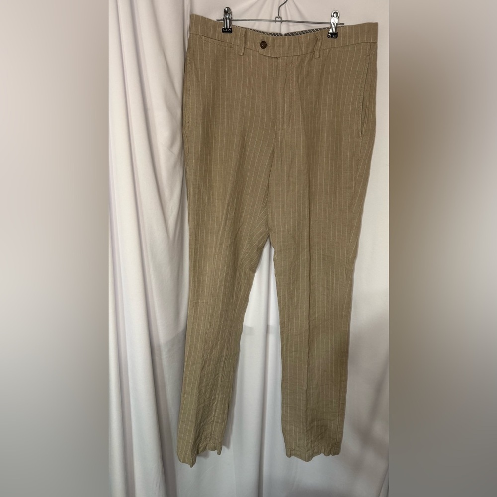 Men's Tan Pinstripe Linen Dress Pants